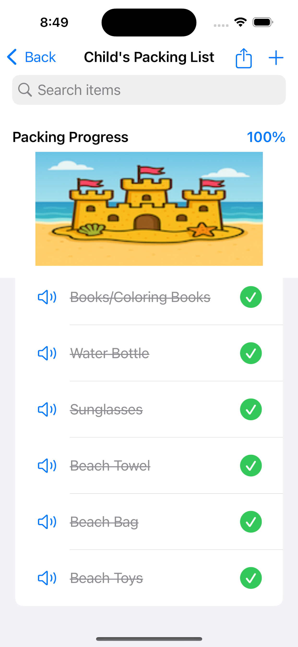 Child's Packing Progress